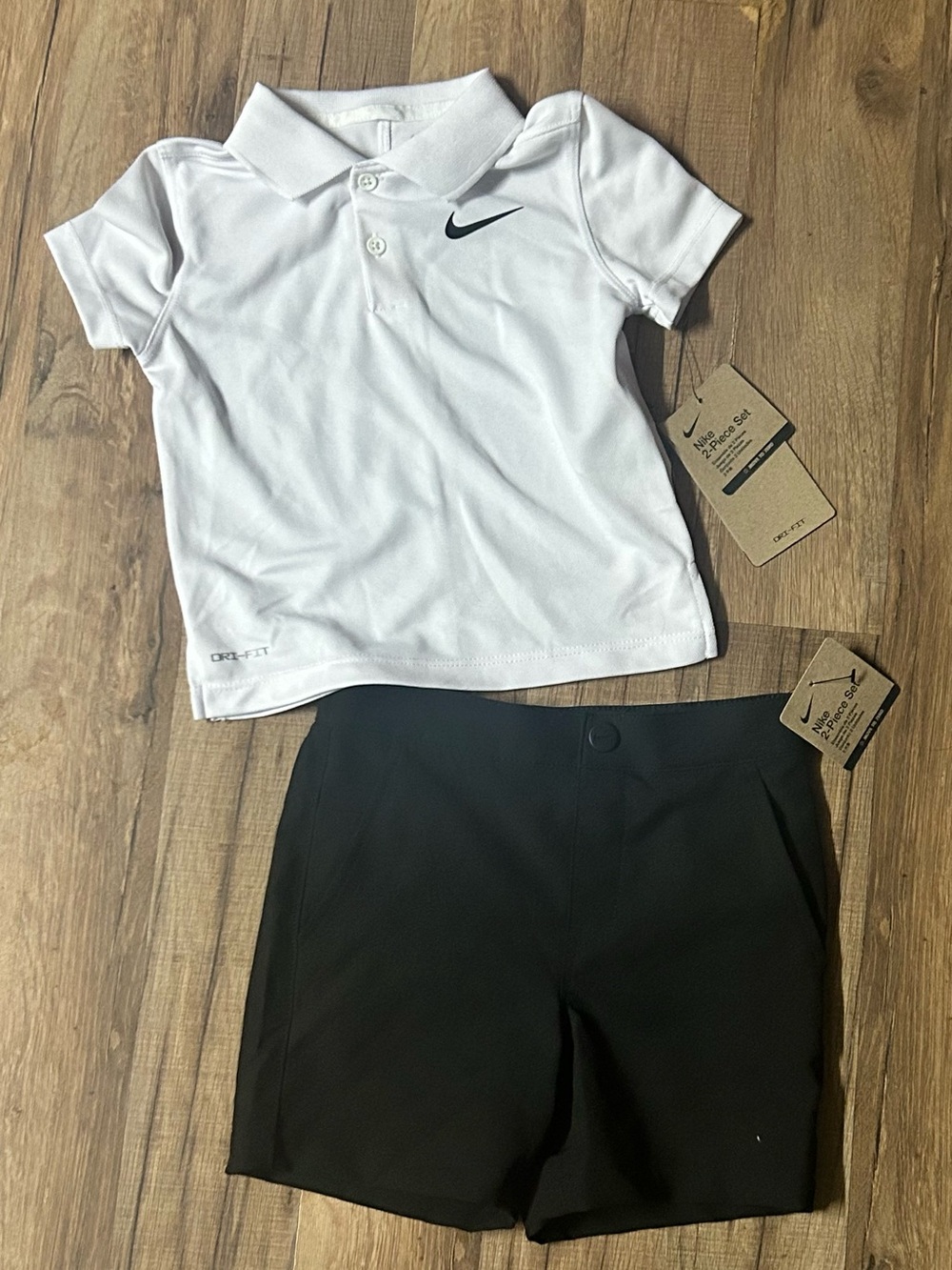 Nike Dri-fit Polo Shirt and Shorts 2 Piece Set 2T White Polo/Black Shorts Golf